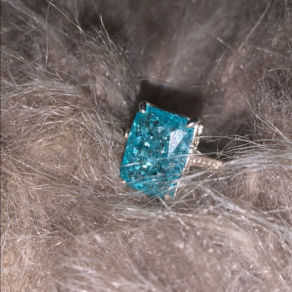 emerald cut turquoise and white topaz  ring